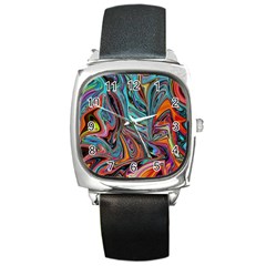 Brilliant Abstract In Blue, Orange, Purple, And Lime-green  Square Metal Watch by digitaldivadesigns