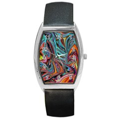 Brilliant Abstract In Blue, Orange, Purple, And Lime-green  Barrel Style Metal Watch by digitaldivadesigns