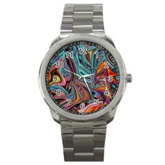 Brilliant Abstract In Blue, Orange, Purple, And Lime-green  Sport Metal Watch by digitaldivadesigns