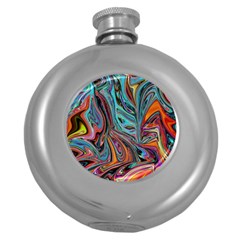 Brilliant Abstract In Blue, Orange, Purple, And Lime-green  Round Hip Flask (5 Oz) by digitaldivadesigns