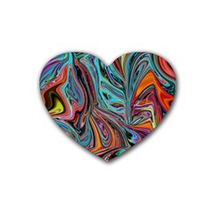 Brilliant Abstract In Blue, Orange, Purple, And Lime-green  Rubber Coaster (heart)  by digitaldivadesigns