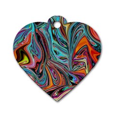 Brilliant Abstract In Blue, Orange, Purple, And Lime-green  Dog Tag Heart (one Side) by digitaldivadesigns