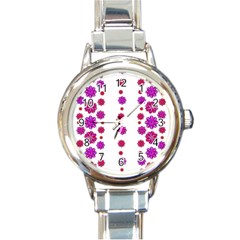 Vertical Stripes Floral Pattern Collage Round Italian Charm Watch by dflcprints