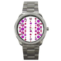 Vertical Stripes Floral Pattern Collage Sport Metal Watch by dflcprints