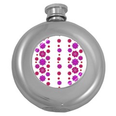 Vertical Stripes Floral Pattern Collage Round Hip Flask (5 Oz) by dflcprints