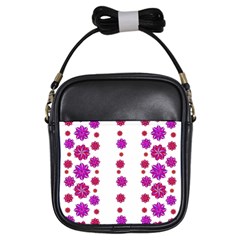 Vertical Stripes Floral Pattern Collage Girls Sling Bags by dflcprints