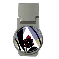 Black Flower Money Clips (round)  by Valentinaart