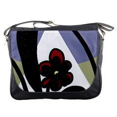 Black Flower Messenger Bags by Valentinaart