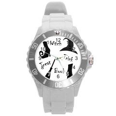 Halloween Witch Round Plastic Sport Watch (l) by Valentinaart