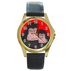 Gorillas Round Gold Metal Watch by Valentinaart