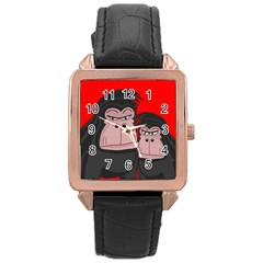 Gorillas Rose Gold Leather Watch  by Valentinaart