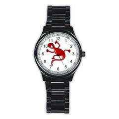 Red Lizard Stainless Steel Round Watch by Valentinaart