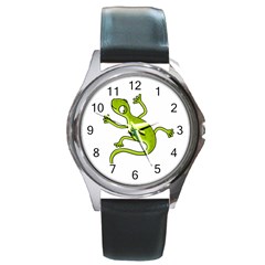 Green Lizard Round Metal Watch by Valentinaart