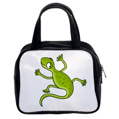 Green Lizard Classic Handbags (2 Sides) by Valentinaart