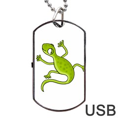 Green Lizard Dog Tag Usb Flash (one Side) by Valentinaart