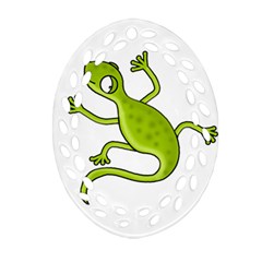 Green Lizard Oval Filigree Ornament (2-side)  by Valentinaart