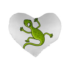 Green Lizard Standard 16  Premium Flano Heart Shape Cushions by Valentinaart