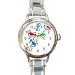 Colorful lizards Round Italian Charm Watch Front