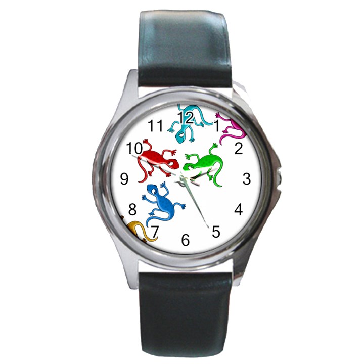 Colorful lizards Round Metal Watch