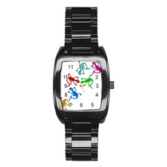 Colorful Lizards Stainless Steel Barrel Watch by Valentinaart