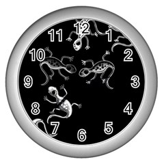 Black And White Lizards Wall Clocks (silver)  by Valentinaart