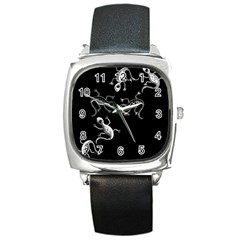 Black And White Lizards Square Metal Watch by Valentinaart