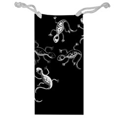 Black And White Lizards Jewelry Bags by Valentinaart