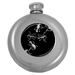 Black And White Lizards Round Hip Flask (5 Oz) by Valentinaart