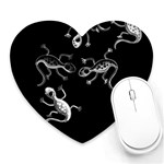 Black and white lizards Heart Mousepads Front