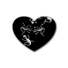 Black And White Lizards Rubber Coaster (heart)  by Valentinaart