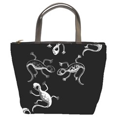 Black And White Lizards Bucket Bags by Valentinaart