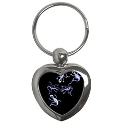 Blue Decorative Artistic Lizards Key Chains (heart)  by Valentinaart