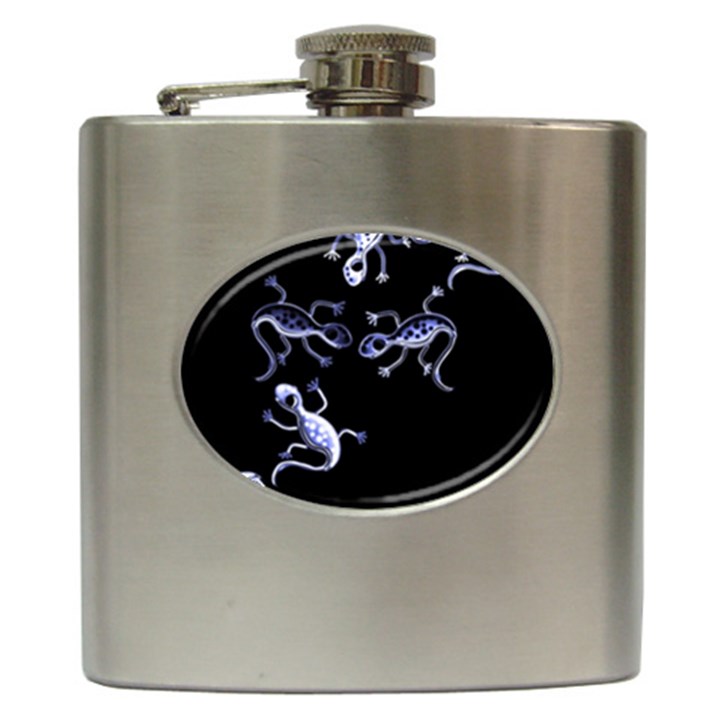 Blue decorative artistic lizards Hip Flask (6 oz)