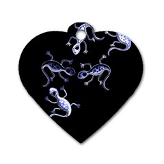 Blue Decorative Artistic Lizards Dog Tag Heart (one Side) by Valentinaart