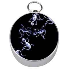 Blue Decorative Artistic Lizards Silver Compasses