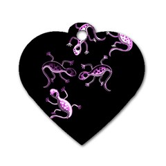 Purple Lizards Dog Tag Heart (one Side) by Valentinaart