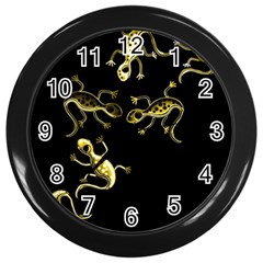 Yellow Lizards Wall Clocks (black) by Valentinaart