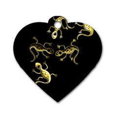 Yellow Lizards Dog Tag Heart (two Sides) by Valentinaart