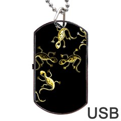 Yellow Lizards Dog Tag Usb Flash (one Side) by Valentinaart