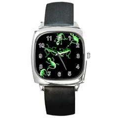 Green Lizards Square Metal Watch by Valentinaart