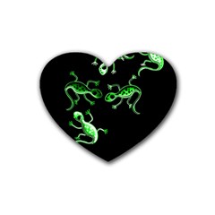 Green Lizards Rubber Coaster (heart)  by Valentinaart