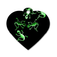 Green Lizards Dog Tag Heart (two Sides) by Valentinaart