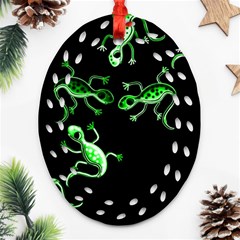 Green Lizards Ornament (oval Filigree)  by Valentinaart