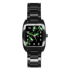 Green Lizards Stainless Steel Barrel Watch by Valentinaart