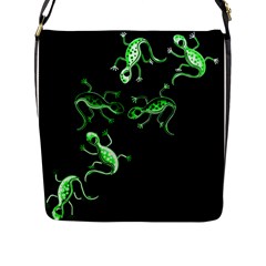 Green Lizards Flap Messenger Bag (l)  by Valentinaart