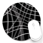 Black and white warped lines Round Mousepads Front