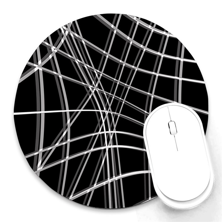 Black and white warped lines Round Mousepads