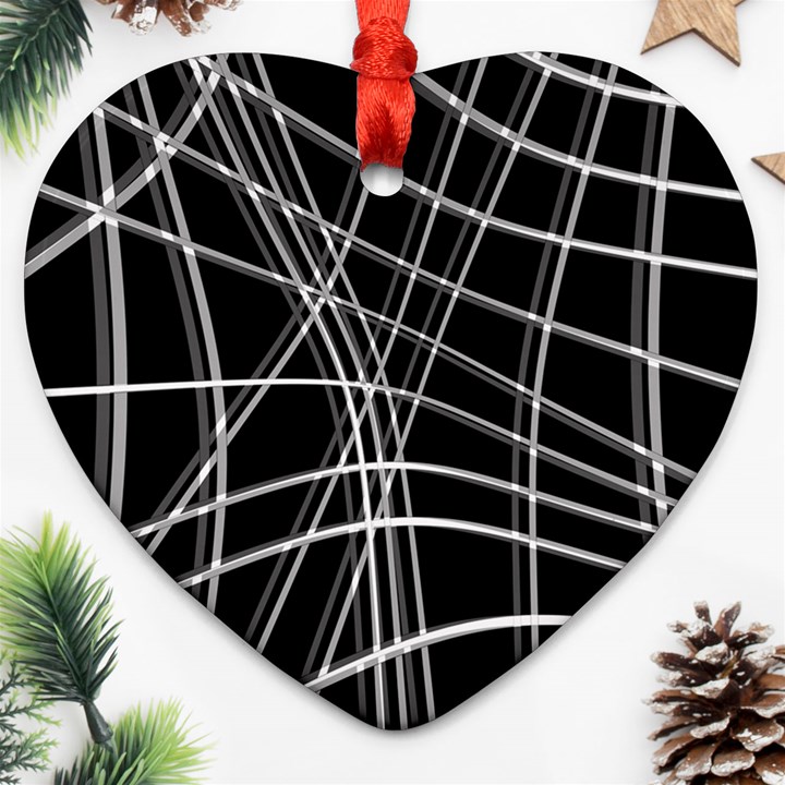 Black and white warped lines Ornament (Heart) 