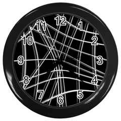 Black And White Warped Lines Wall Clocks (black) by Valentinaart