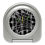 Black and white warped lines Travel Alarm Clocks Front